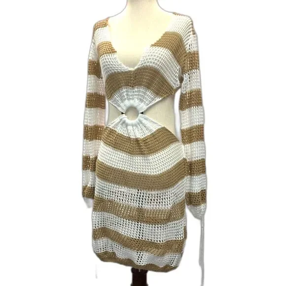 Beachy Boho Vibes: Crochet Cutout Mini Dress Coverup One Size - Picture 2 of 5